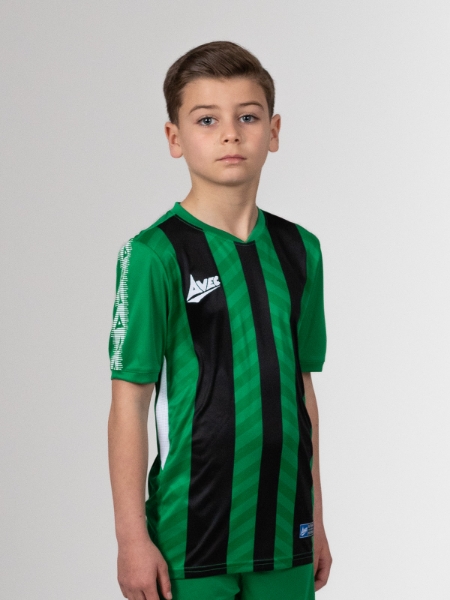 A childrens green and black football shirt