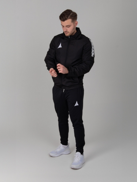 Model is wearing a robust water repellent Rain Jacket