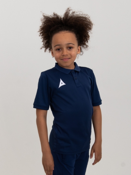 A kids polo shirt in navy blue helps juniors look smart for presentation nights and travel between games.