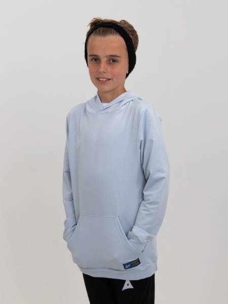 This young boy is wearing a childrens grey hoody